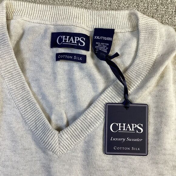 CHAPS Cotton Silk Sweater XXL V-Neck Ivory NWT - Picture 3 of 6